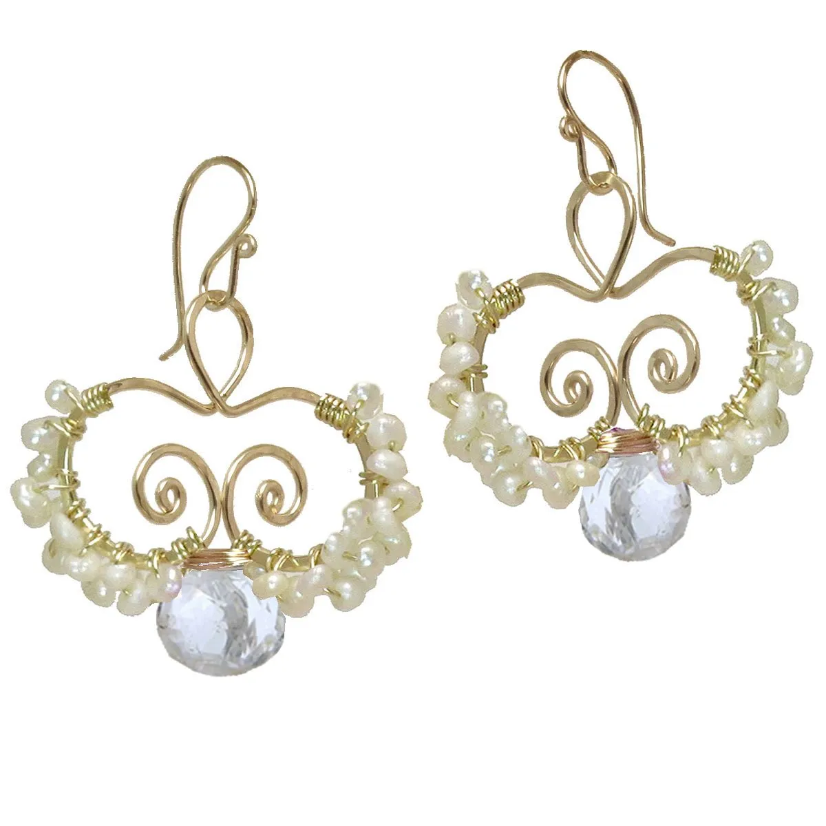 Crystal Quartz and Pearl Earrings N138 by Calico Juno Designs, Bonnie Riconda
