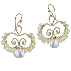 Crystal Quartz and Pearl Earrings N138 by Calico Juno Designs, Bonnie Riconda