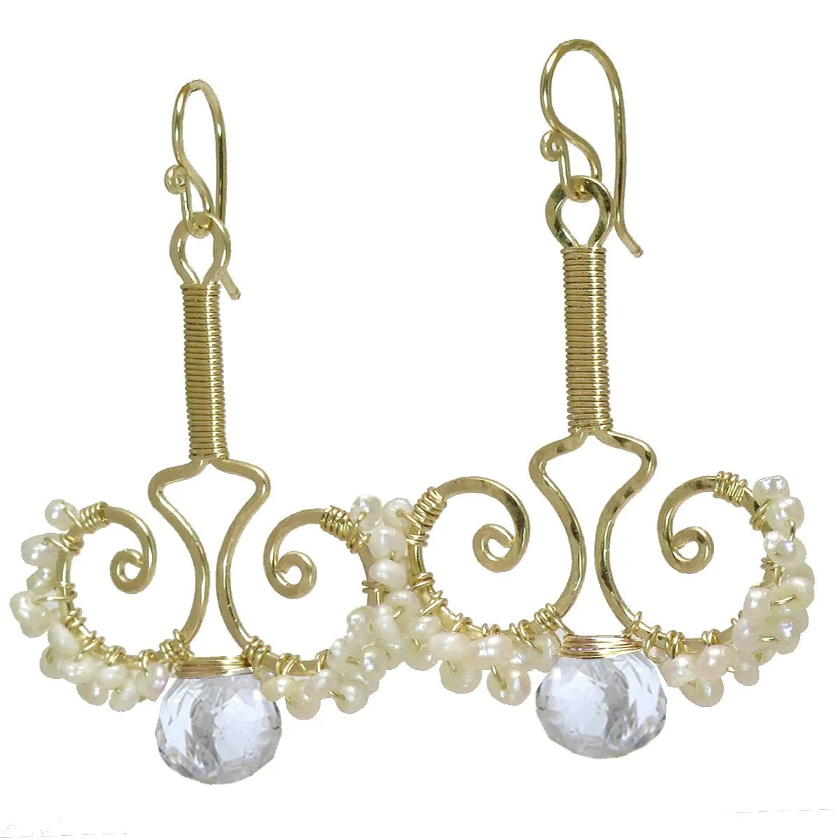Crystal Quartz and Pearl Earrings N79 by Calico Juno Designs, Bonnie Riconda