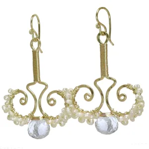 Crystal Quartz and Pearl Earrings N79 by Calico Juno Designs, Bonnie Riconda