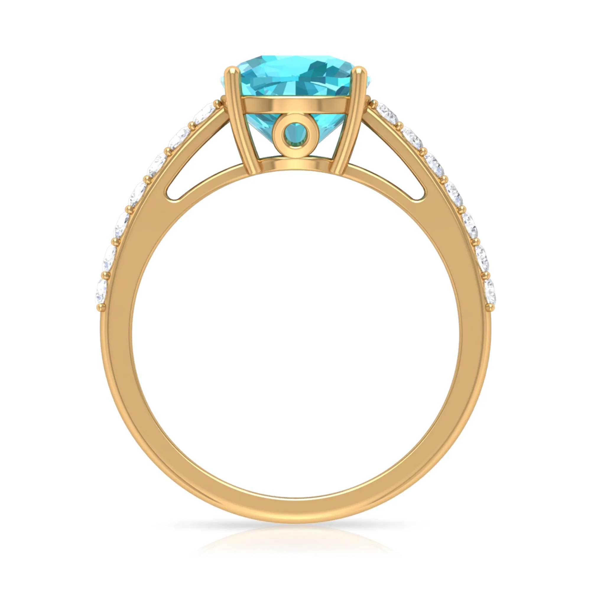 Cushion Shape Swiss Blue Topaz Solitaire Ring with Diamond