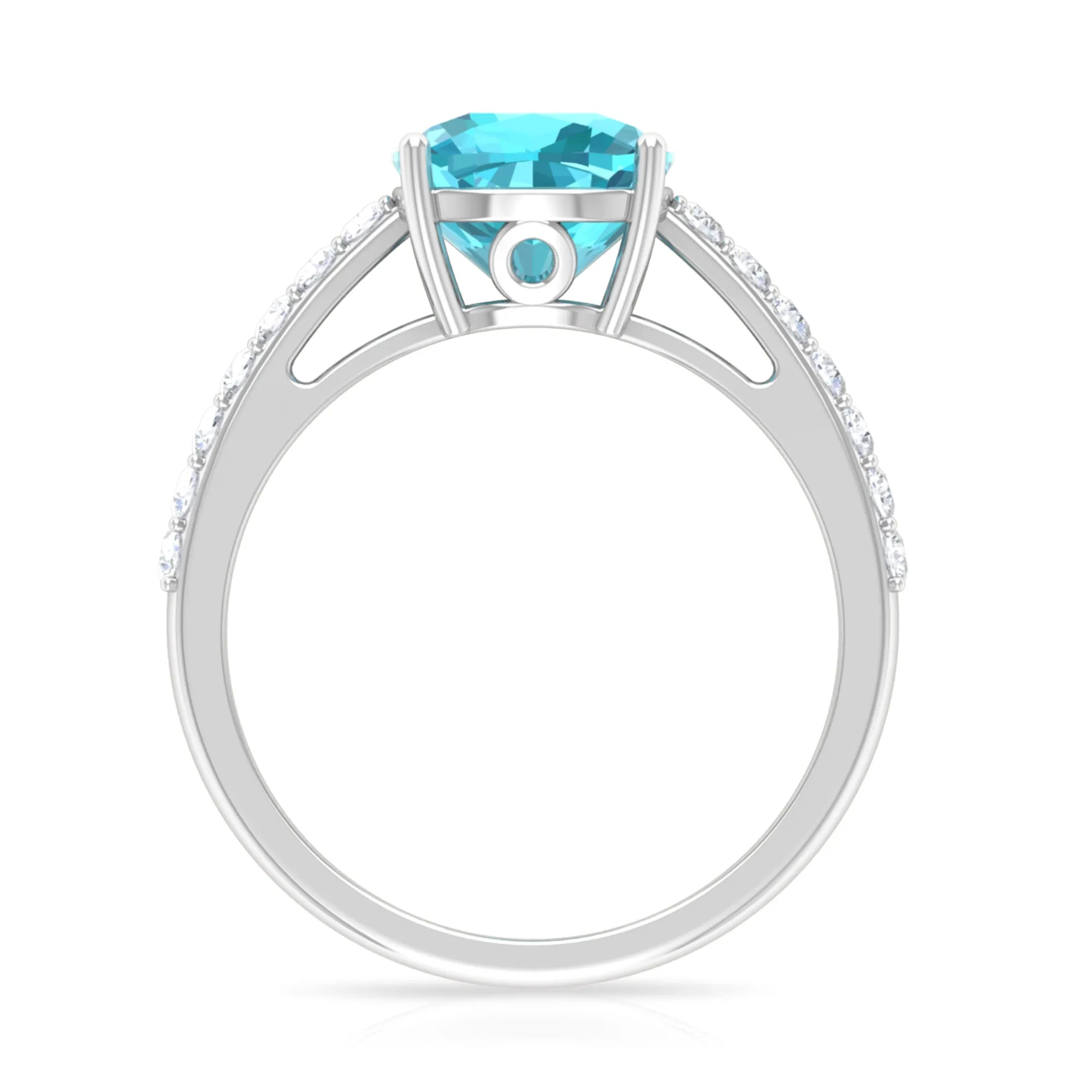Cushion Shape Swiss Blue Topaz Solitaire Ring with Diamond
