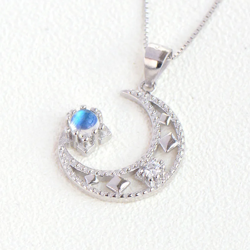 Cute Moonstone Pendant Necklace in White Gold Plated Sterling Silver Jewelry Women