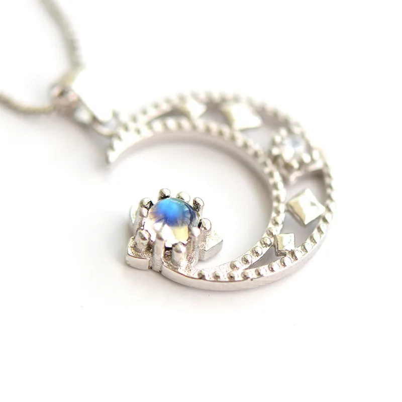 Cute Moonstone Pendant Necklace in White Gold Plated Sterling Silver Jewelry Women