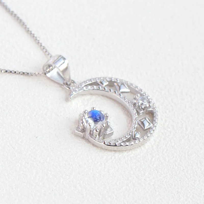 Cute Moonstone Pendant Necklace in White Gold Plated Sterling Silver Jewelry Women