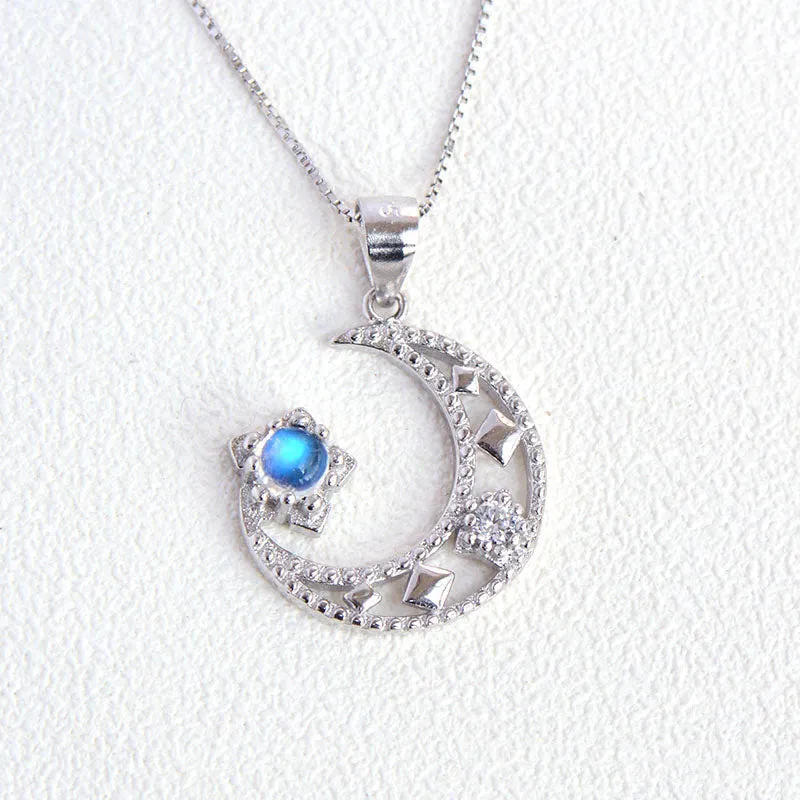 Cute Moonstone Pendant Necklace in White Gold Plated Sterling Silver Jewelry Women