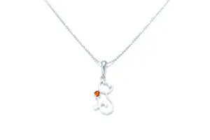 Dainty Cat Charm Necklace - Sterling Silver with Amber Gemstone