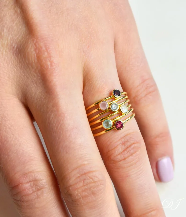 Dainty Stackable Blue Topaz Ring : December Birthstone