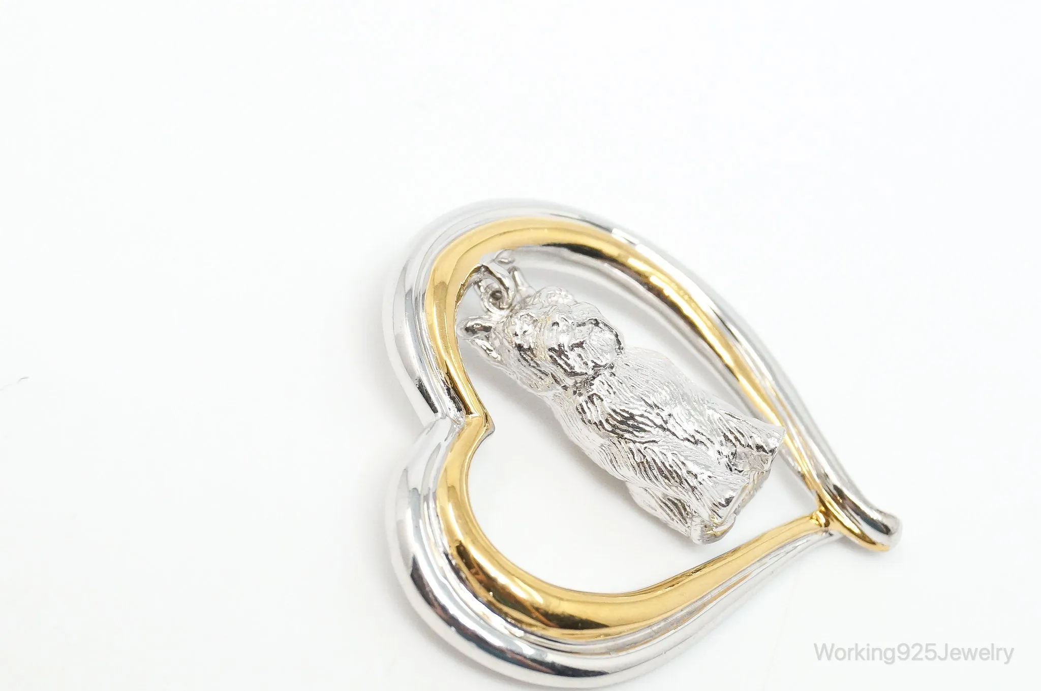 Designer BGE Gold Vermeil Schnauzer Heart Sterling Silver Pendant