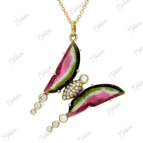 Diamond & Tourmaline Butterfly Necklace