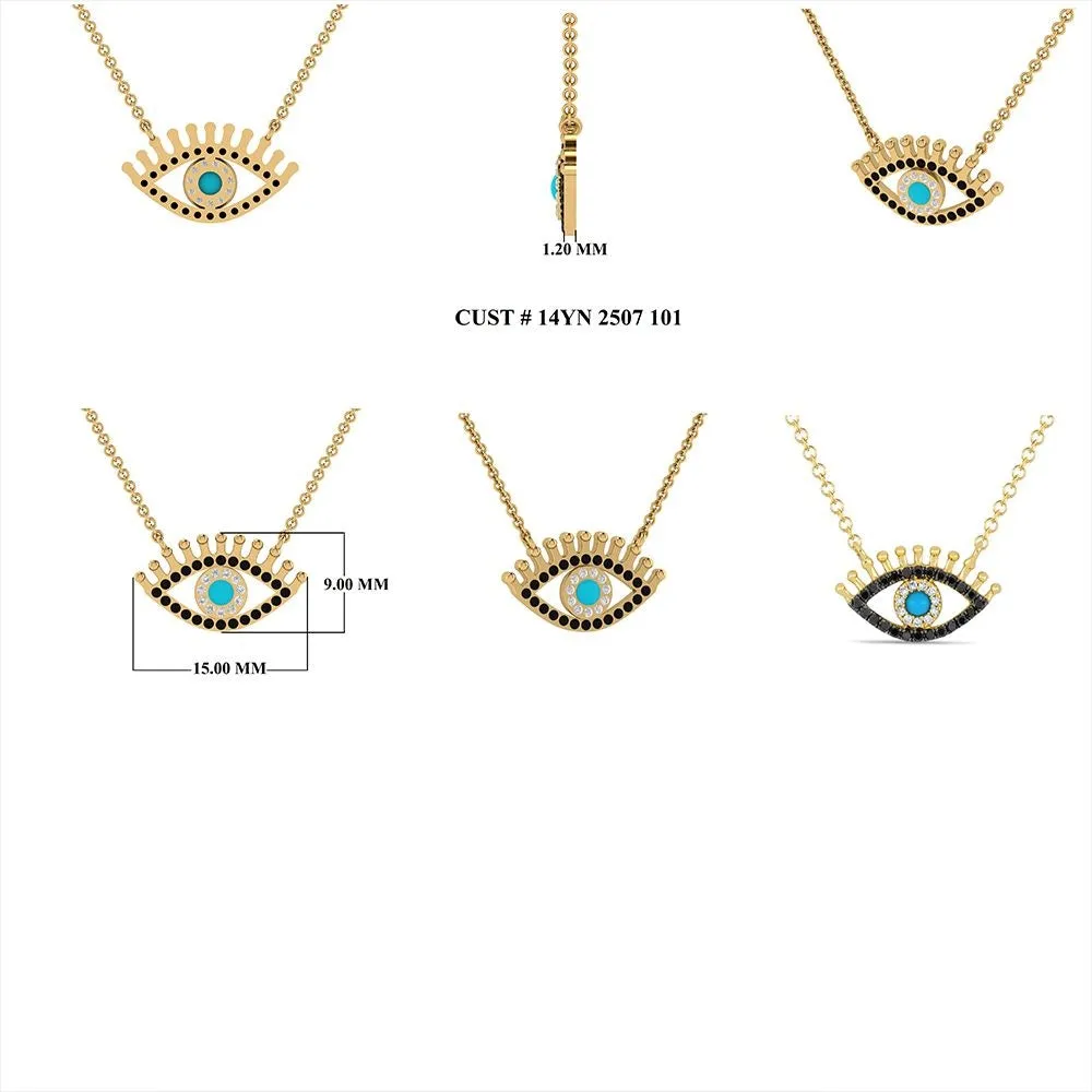 Diamond and Black Diamond Turquoise Evil Eye Necklace 9x15mm