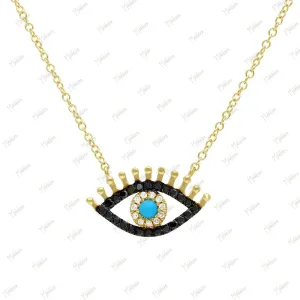 Diamond and Black Diamond Turquoise Evil Eye Necklace 9x15mm