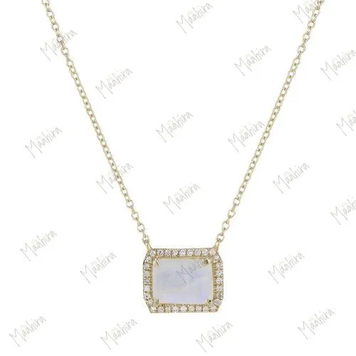 Diamond Edged Rainbow Moonstone Necklace