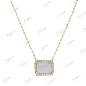 Diamond Edged Rainbow Moonstone Necklace