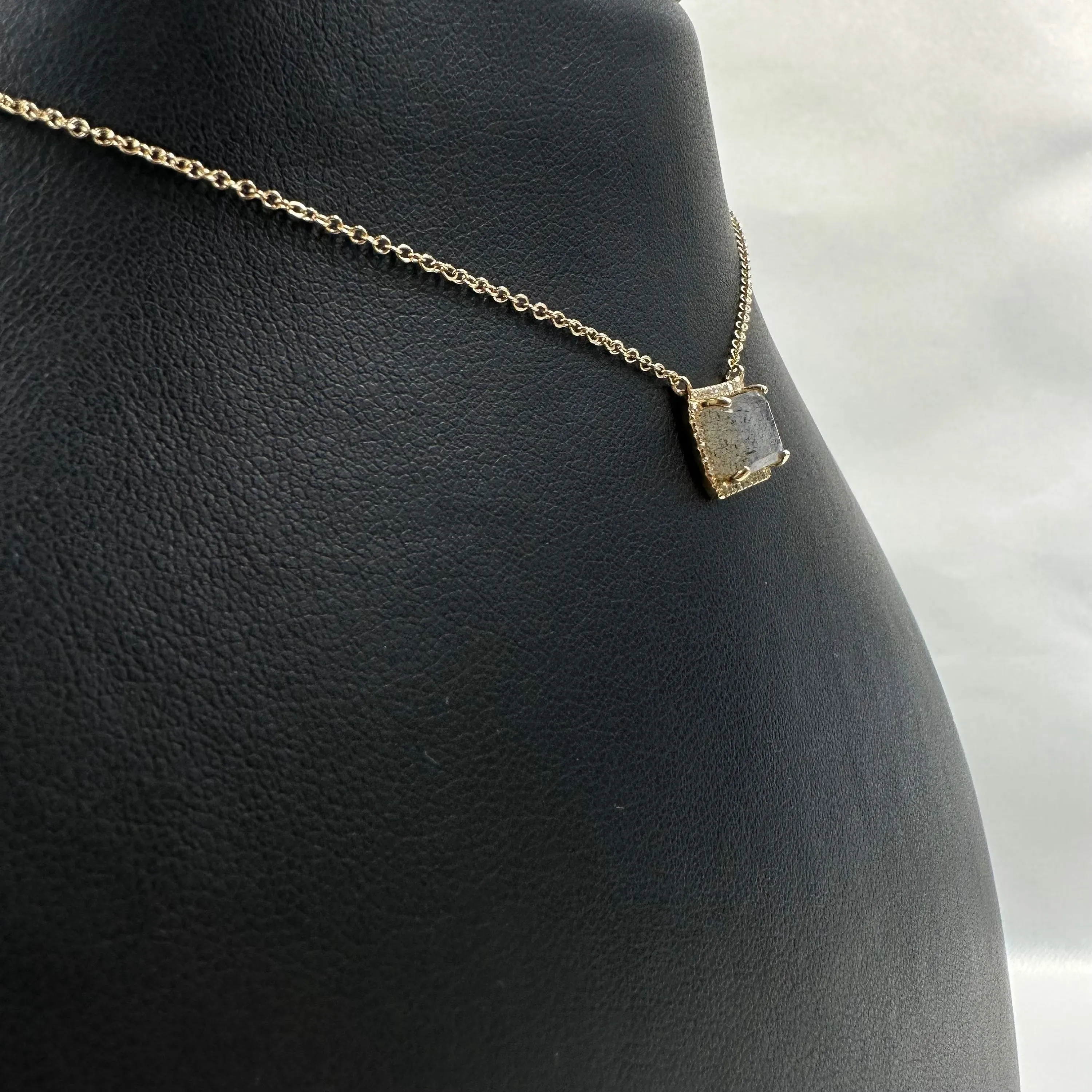 Diamond Edged Rainbow Moonstone Necklace