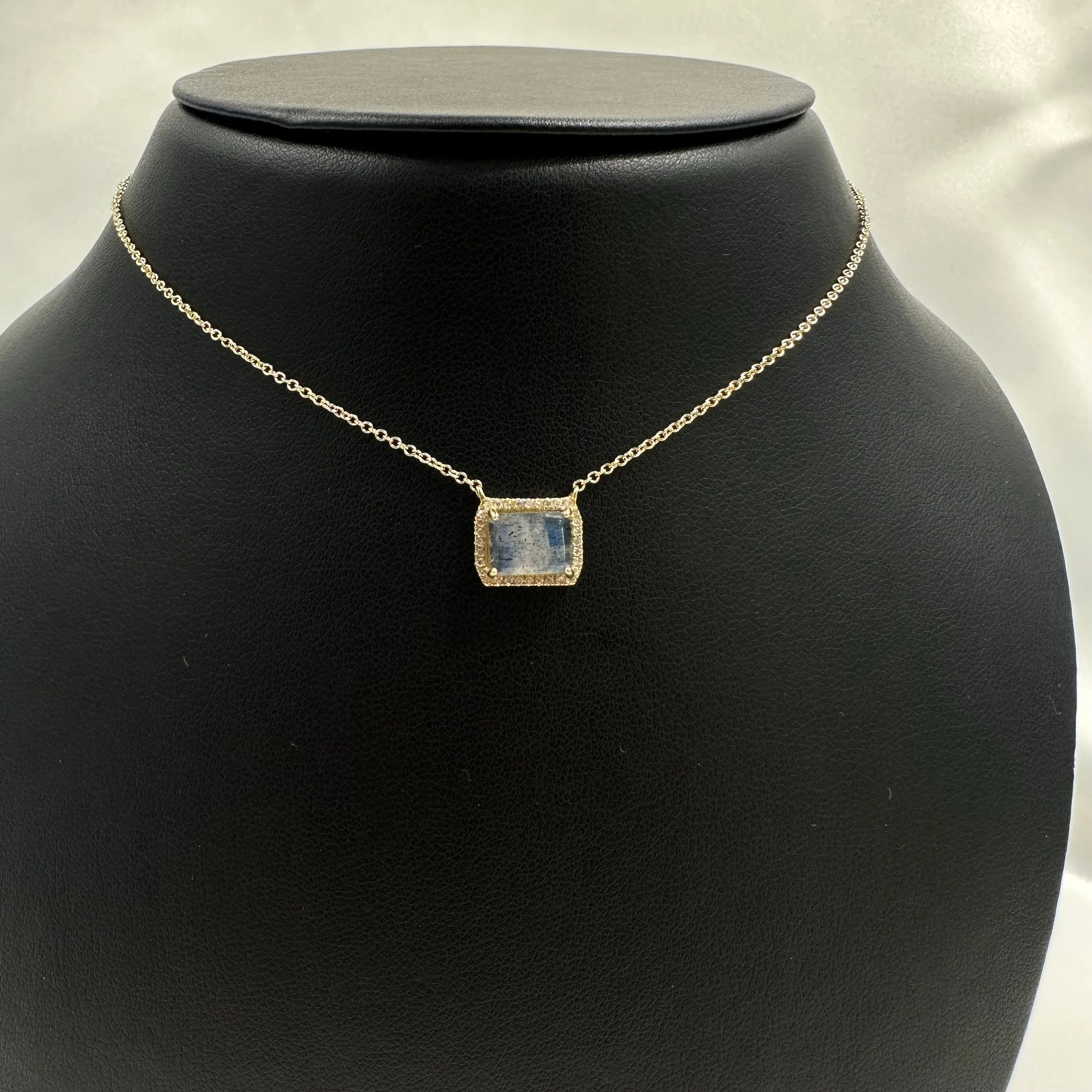Diamond Edged Rainbow Moonstone Necklace