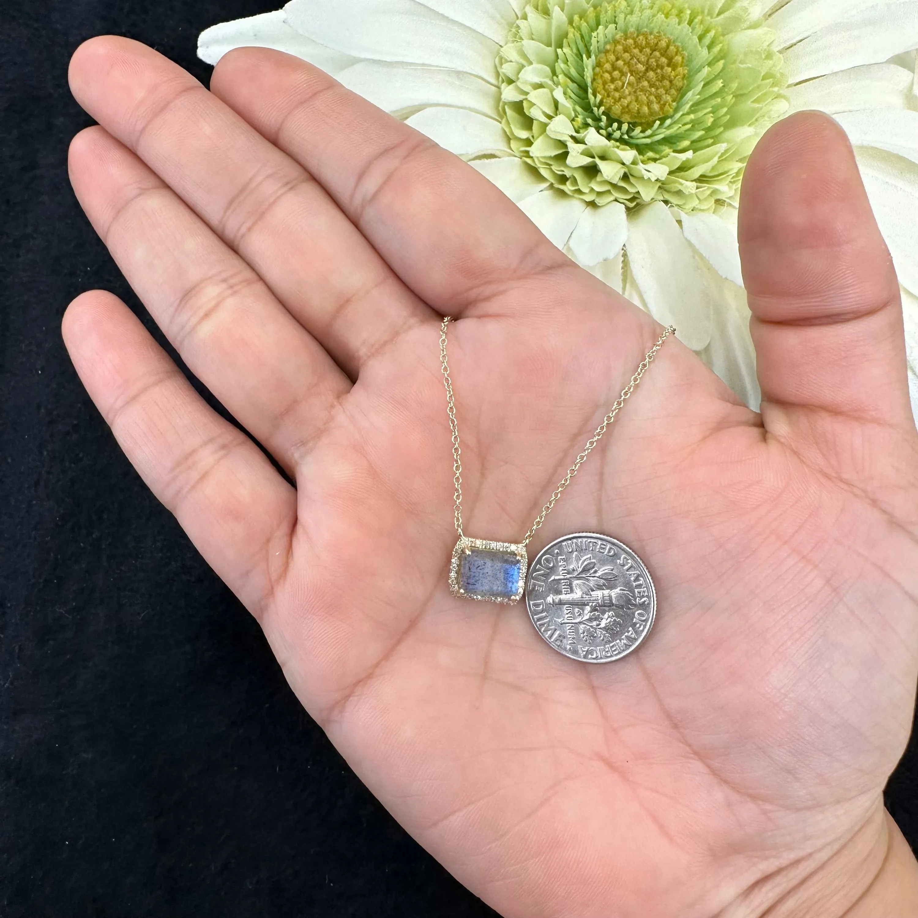 Diamond Edged Rainbow Moonstone Necklace