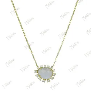 Diamond Rainbow Moonstone Chain Necklace