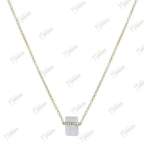 Diamond Rainbow Moonstone Necklace