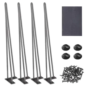 DIY 28 Inch Hairpin Legs, Set(4), 3-Rod, Raw Steel
