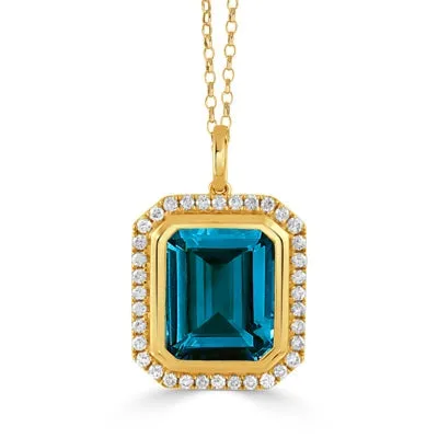 Doves 18K Yellow Gold London Blue Topaz and Diamond Pendant