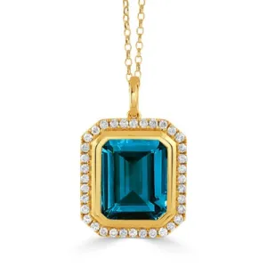 Doves 18K Yellow Gold London Blue Topaz and Diamond Pendant