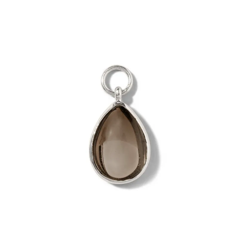 Droplet Charm, Smokey Quartz, Silver