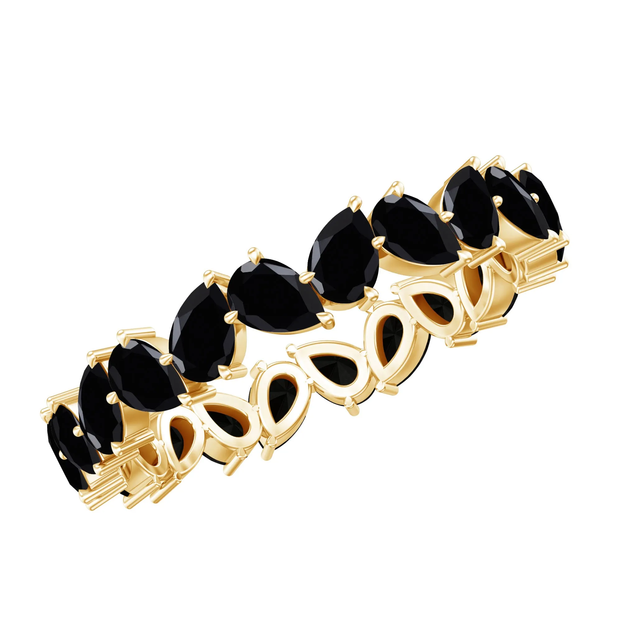 Elegant Pear Shape Black Onyx Tilted Eternity Band Ring in Gold