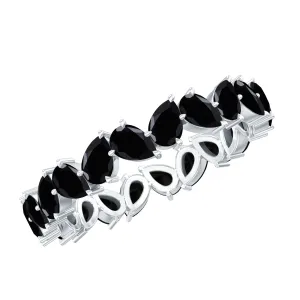 Elegant Pear Shape Black Onyx Tilted Eternity Band Ring in Gold