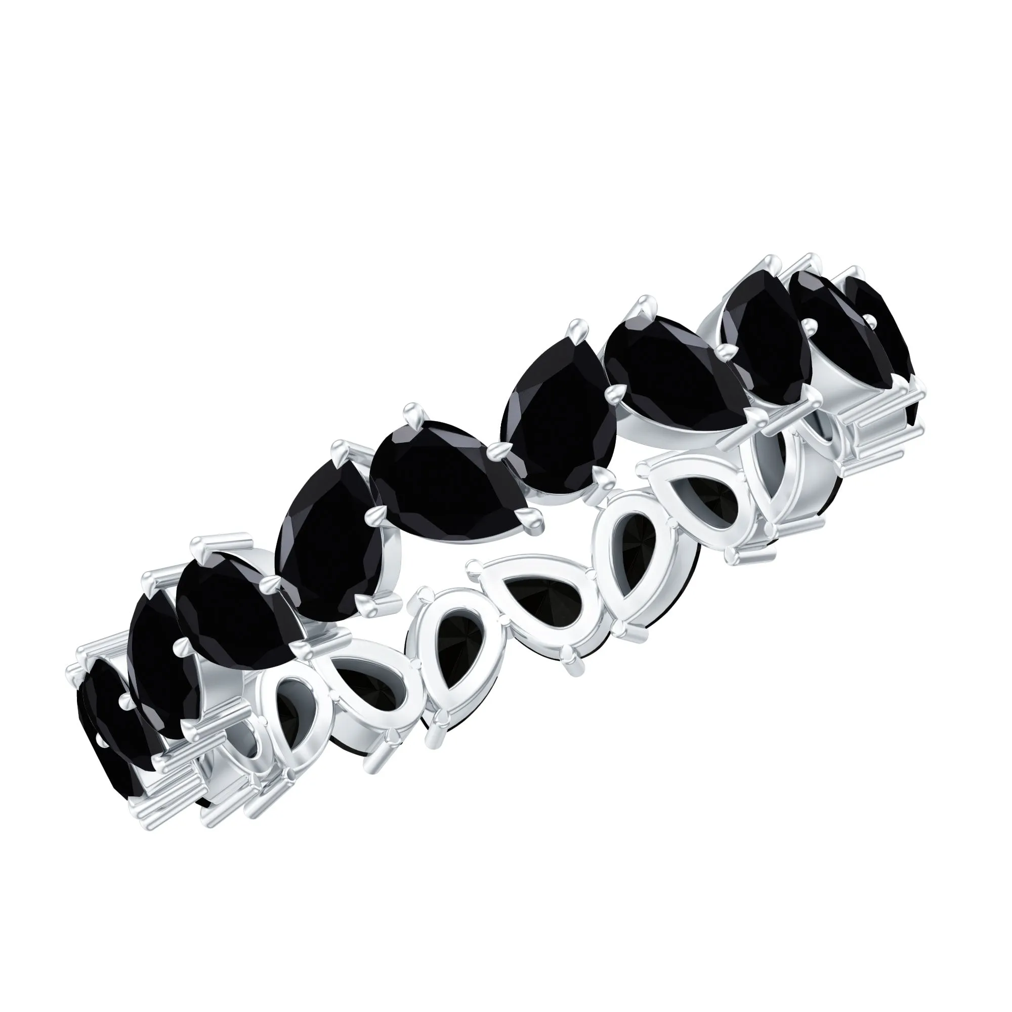 Elegant Pear Shape Black Onyx Tilted Eternity Band Ring in Gold