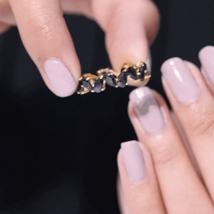 Elegant Pear Shape Black Onyx Tilted Eternity Band Ring in Gold