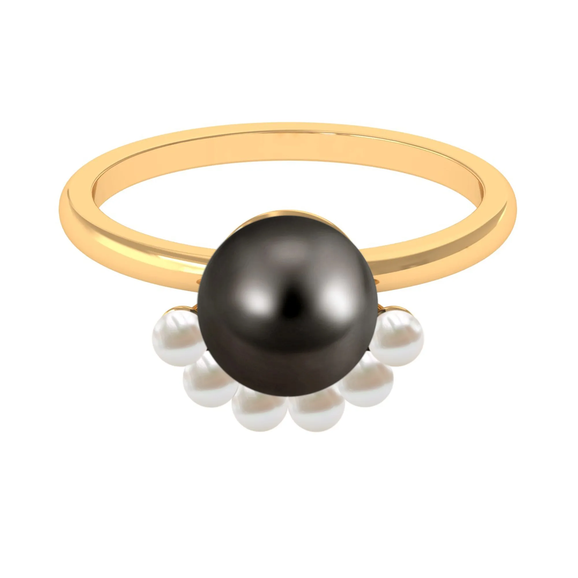 Elegant Tahitian and Freshwater Pearl Half Halo Ring in Gold