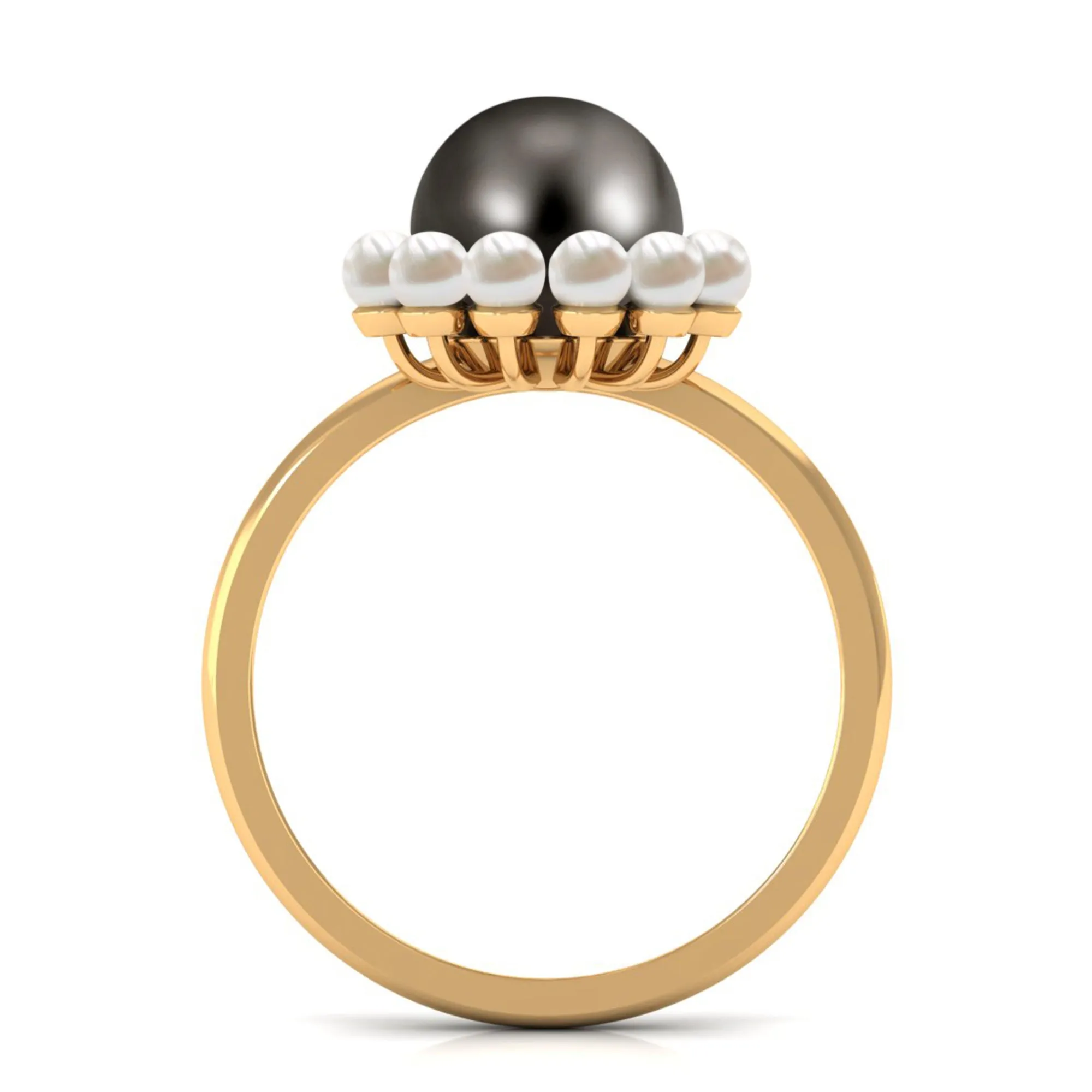Elegant Tahitian and Freshwater Pearl Half Halo Ring in Gold
