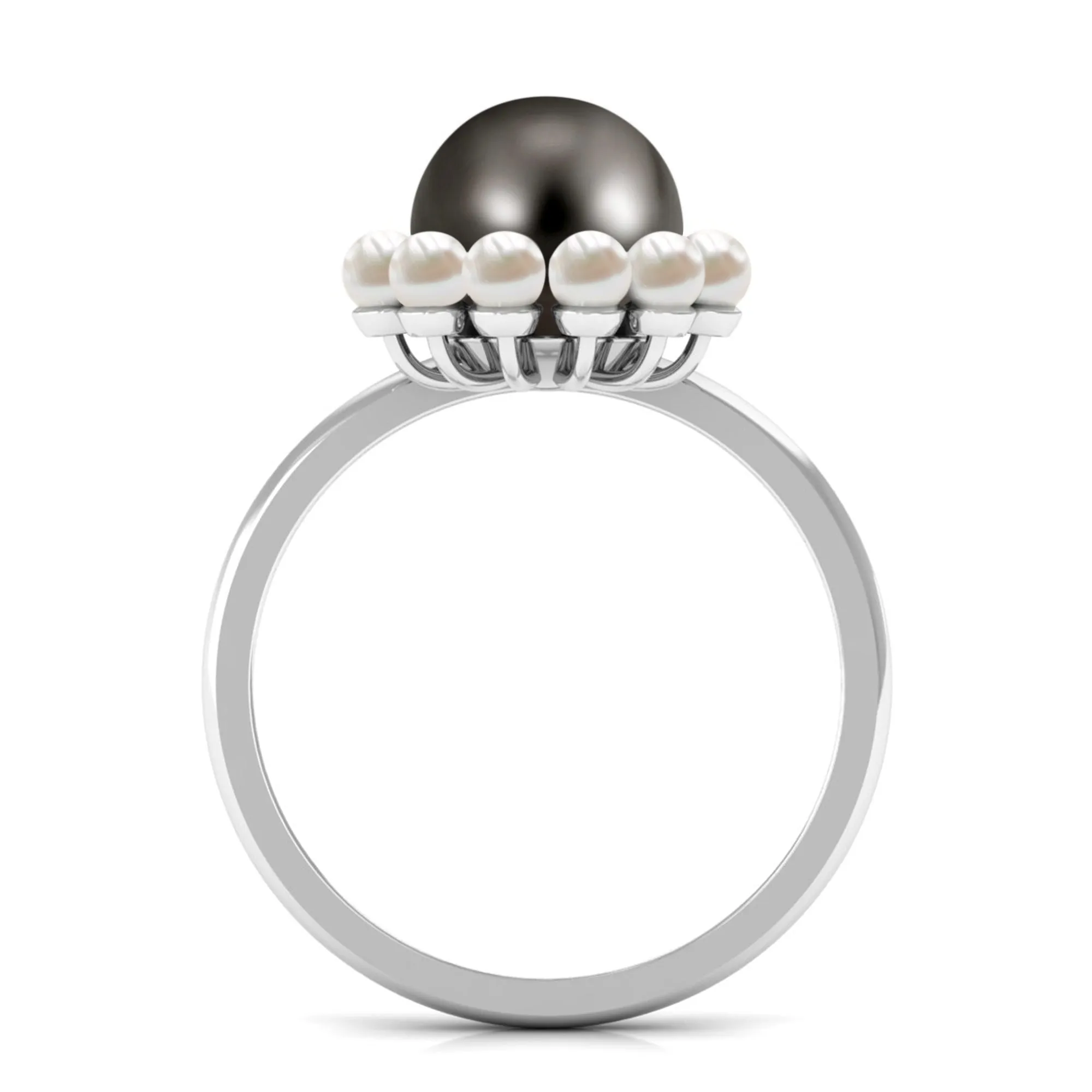 Elegant Tahitian and Freshwater Pearl Half Halo Ring in Gold