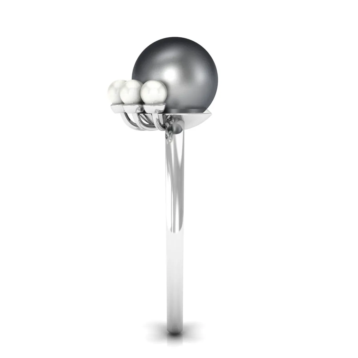 Elegant Tahitian and Freshwater Pearl Half Halo Ring in Gold