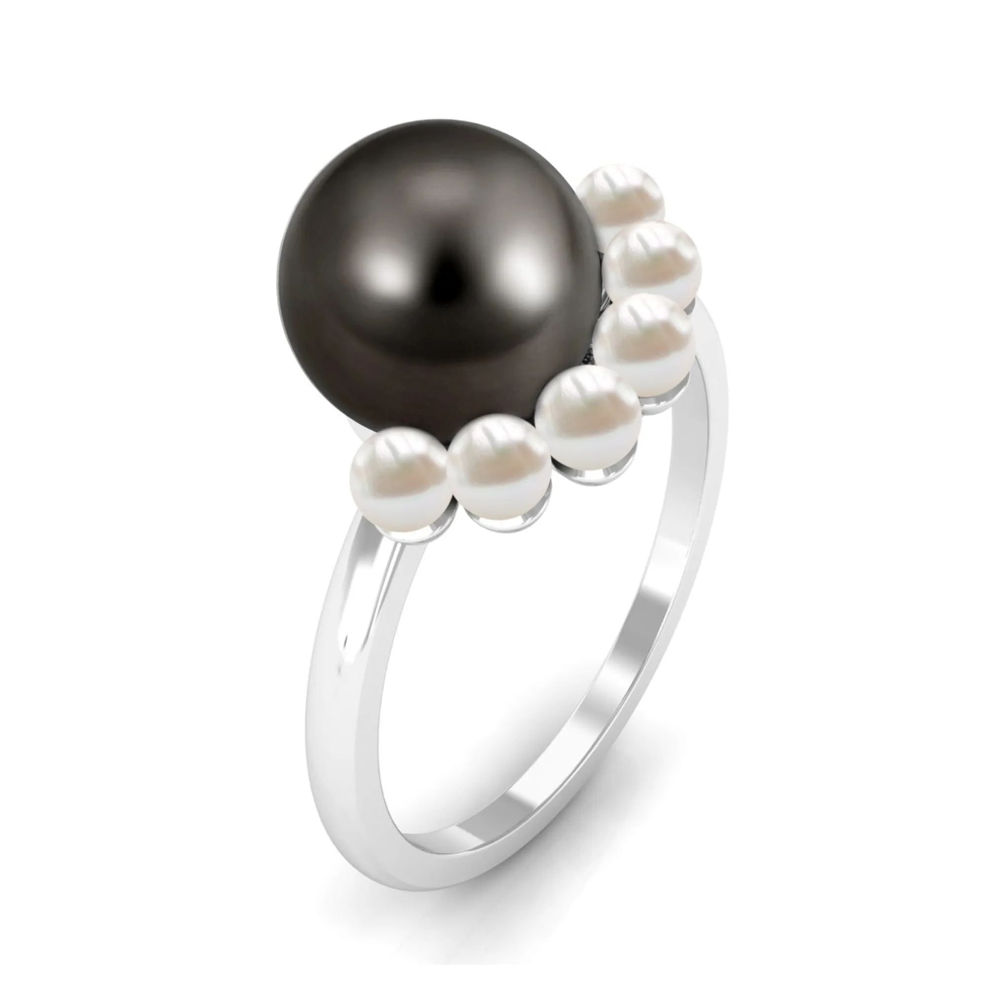 Elegant Tahitian and Freshwater Pearl Half Halo Ring in Gold