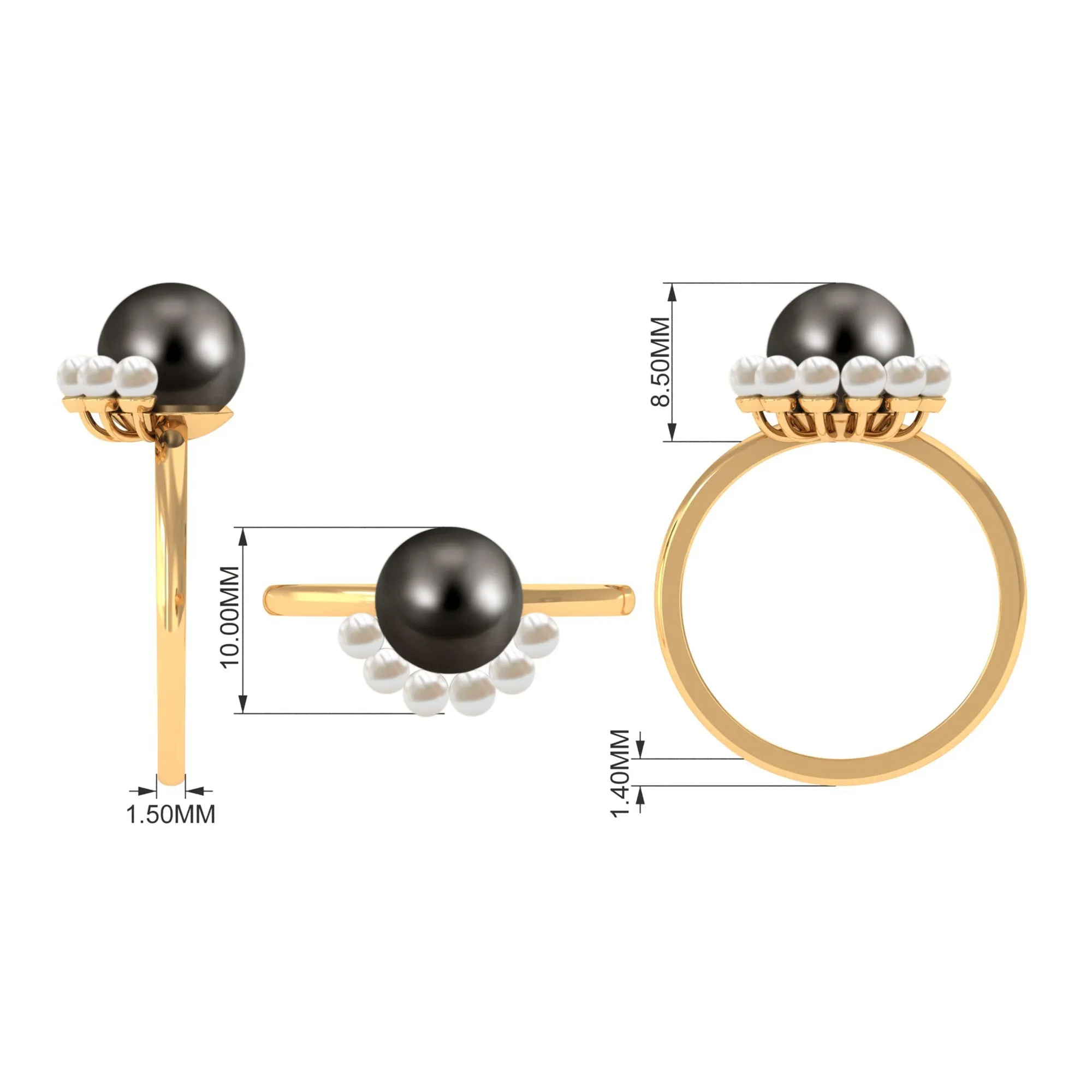 Elegant Tahitian and Freshwater Pearl Half Halo Ring in Gold