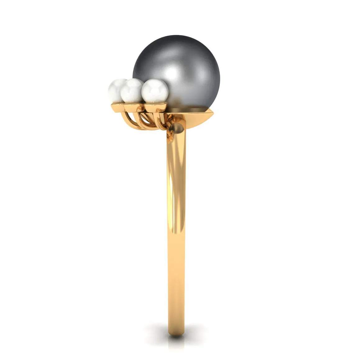 Elegant Tahitian and Freshwater Pearl Half Halo Ring in Gold