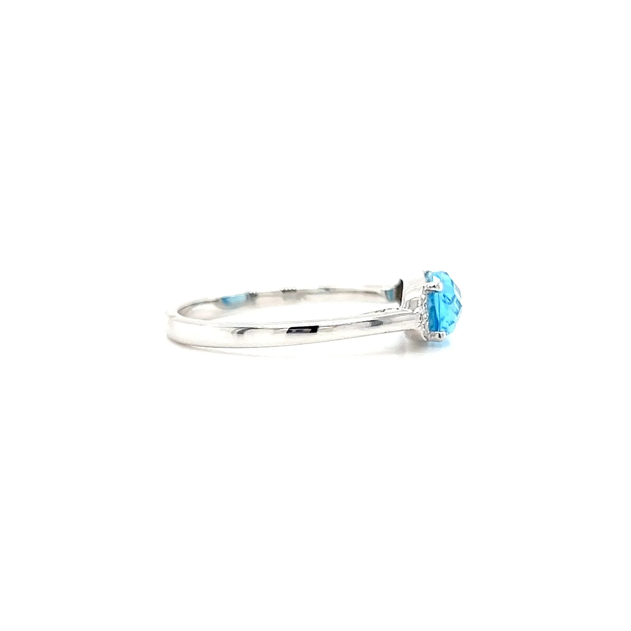 Elongated Blue Topaz Ring with Twelve Side Diamonds in 14K White Gold