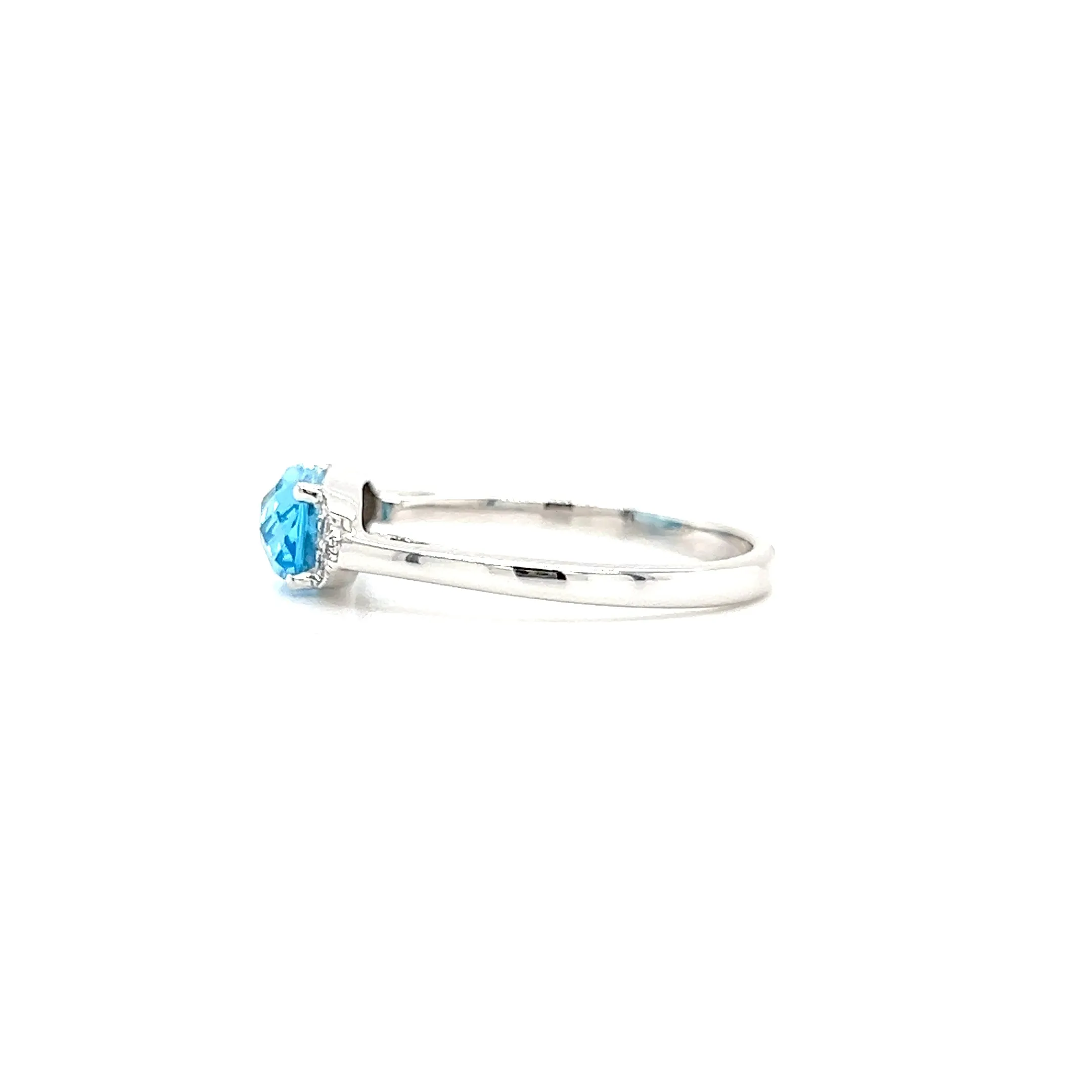 Elongated Blue Topaz Ring with Twelve Side Diamonds in 14K White Gold