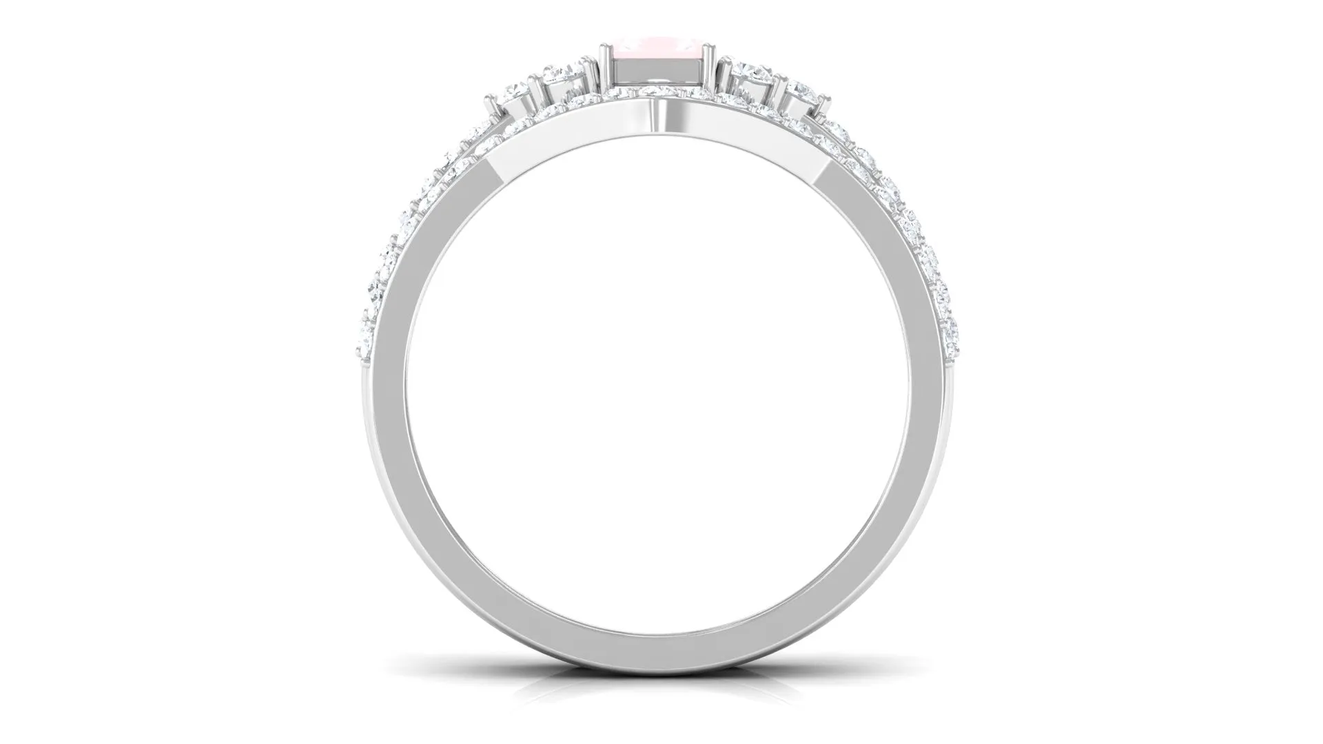 Emerald Cut Rose Quartz Stackable Ring Set with Diamond