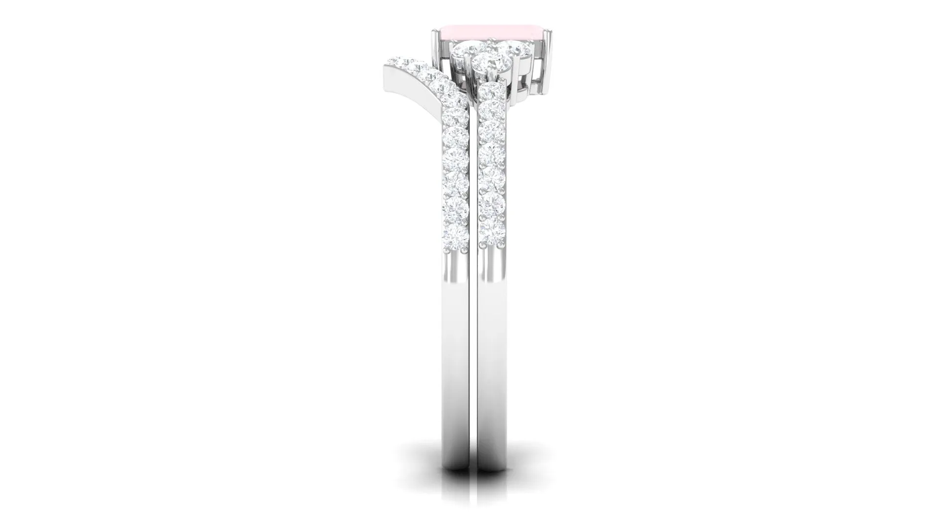 Emerald Cut Rose Quartz Stackable Ring Set with Diamond
