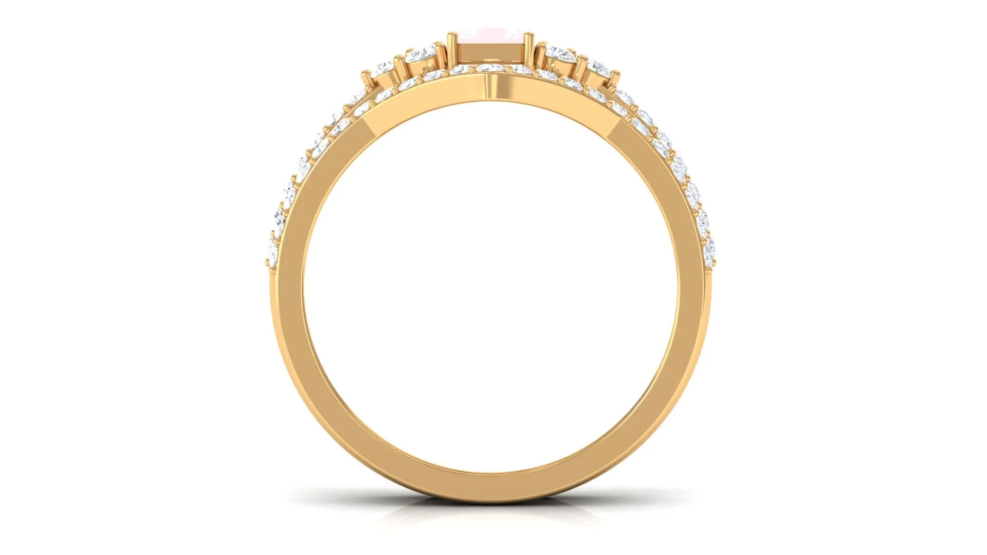 Emerald Cut Rose Quartz Stackable Ring Set with Diamond