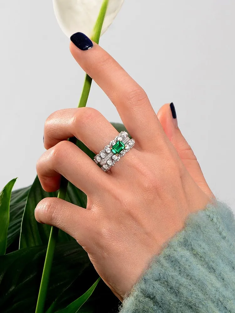 Eternity Ring with Emerald Center Zircon Center 925 Sterling Silver Luxury Jewelry