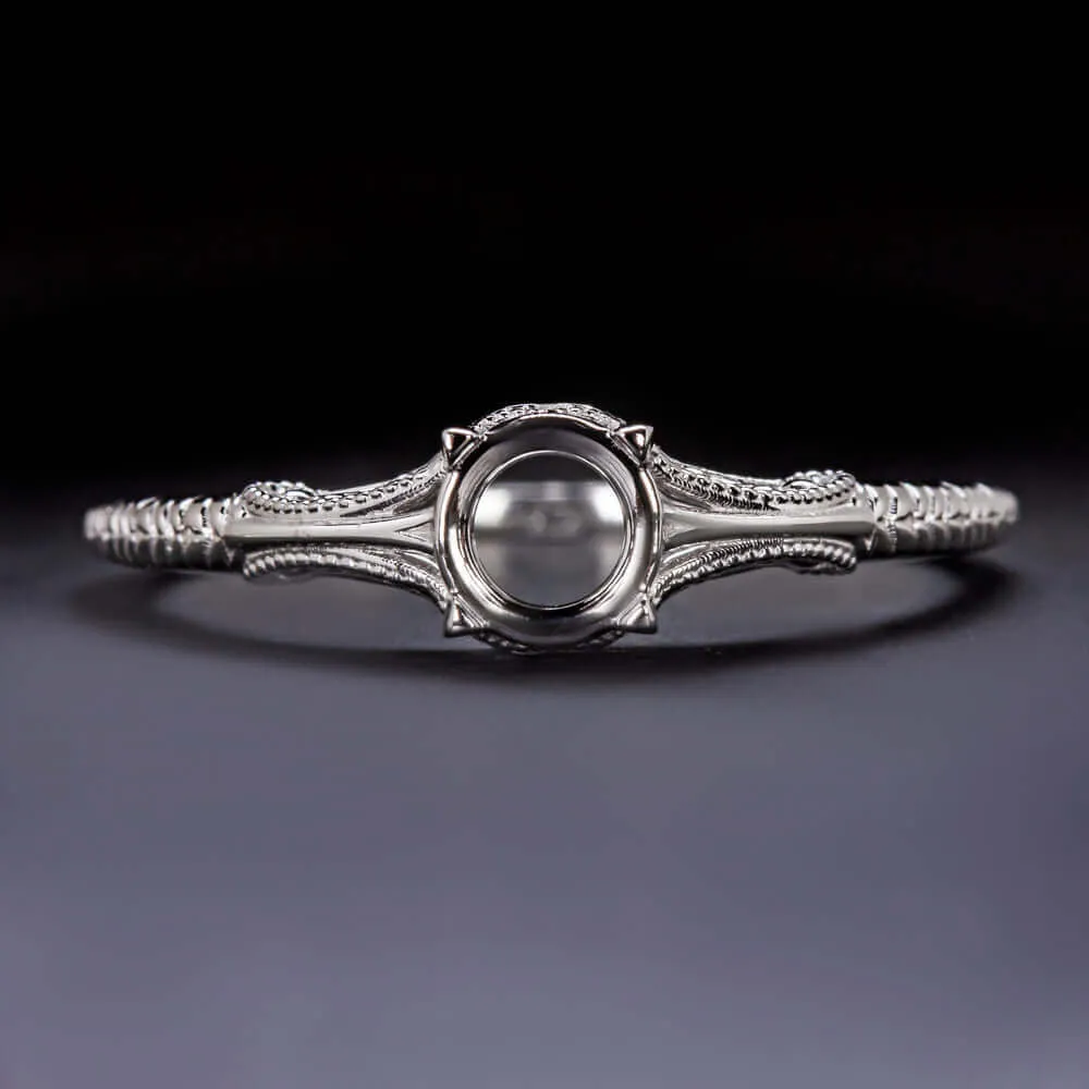 FILIGREE VINTAGE STYLE SEMI-MOUNT ART DECO 5MM ROUND ENGAGEMENT SETTING RING 14K