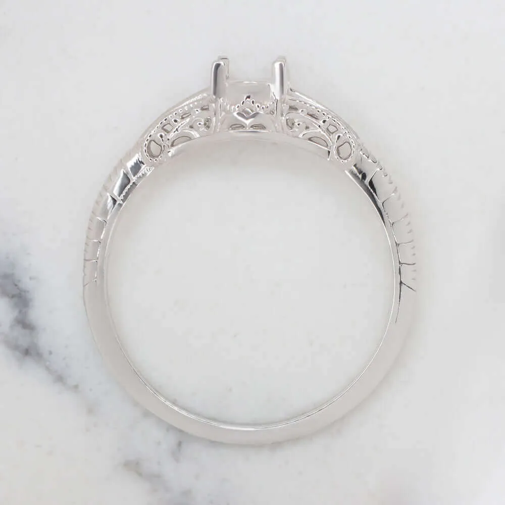 FILIGREE VINTAGE STYLE SEMI-MOUNT ART DECO 5MM ROUND ENGAGEMENT SETTING RING 14K
