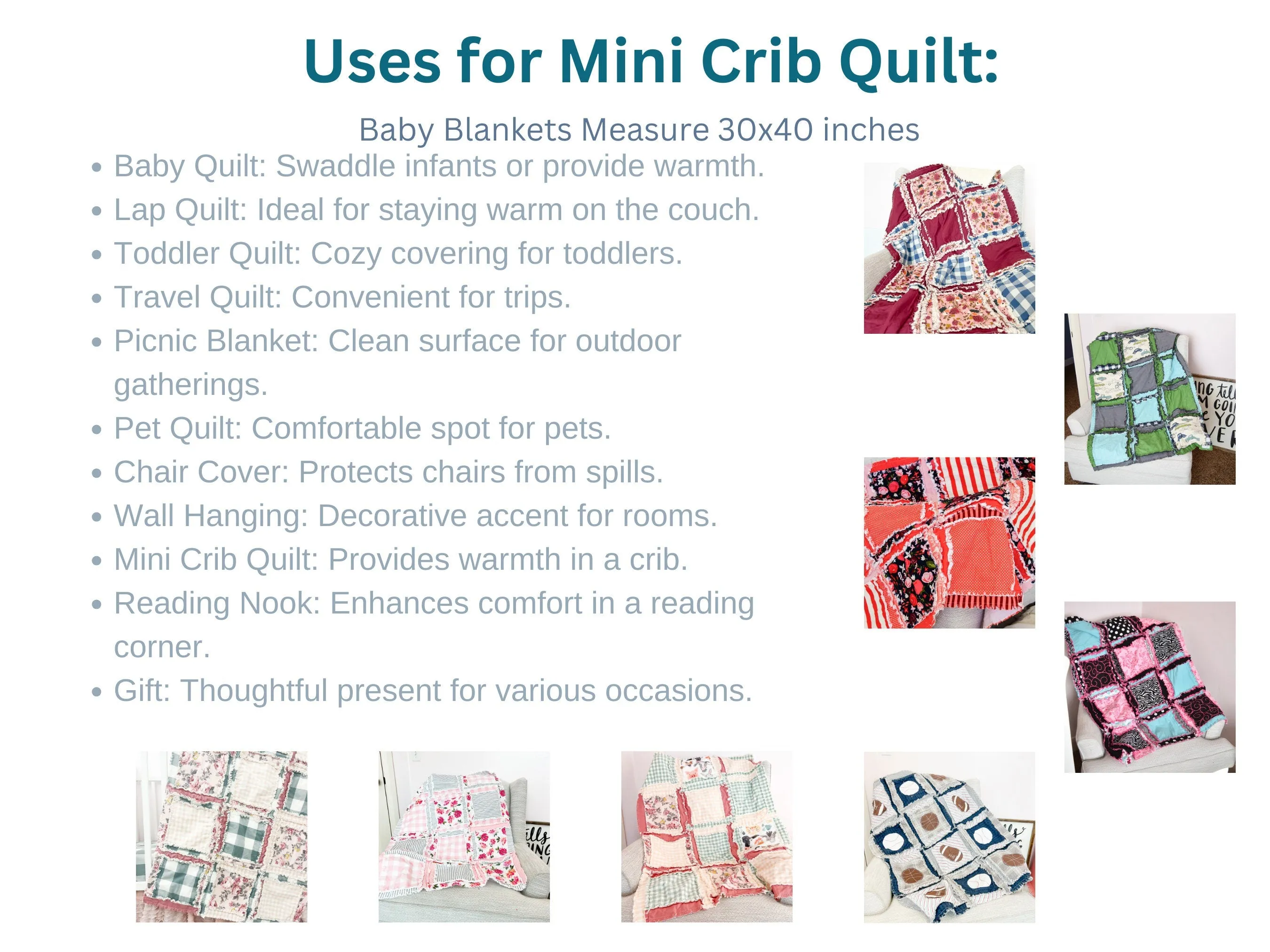 Floral Boho Baby Girl Mini Crib Quilt for Baby Girl Bedding, Girls Quick Ship Quilts, Dusty Rose Blue and Burgundy Rag Quilt for Girls