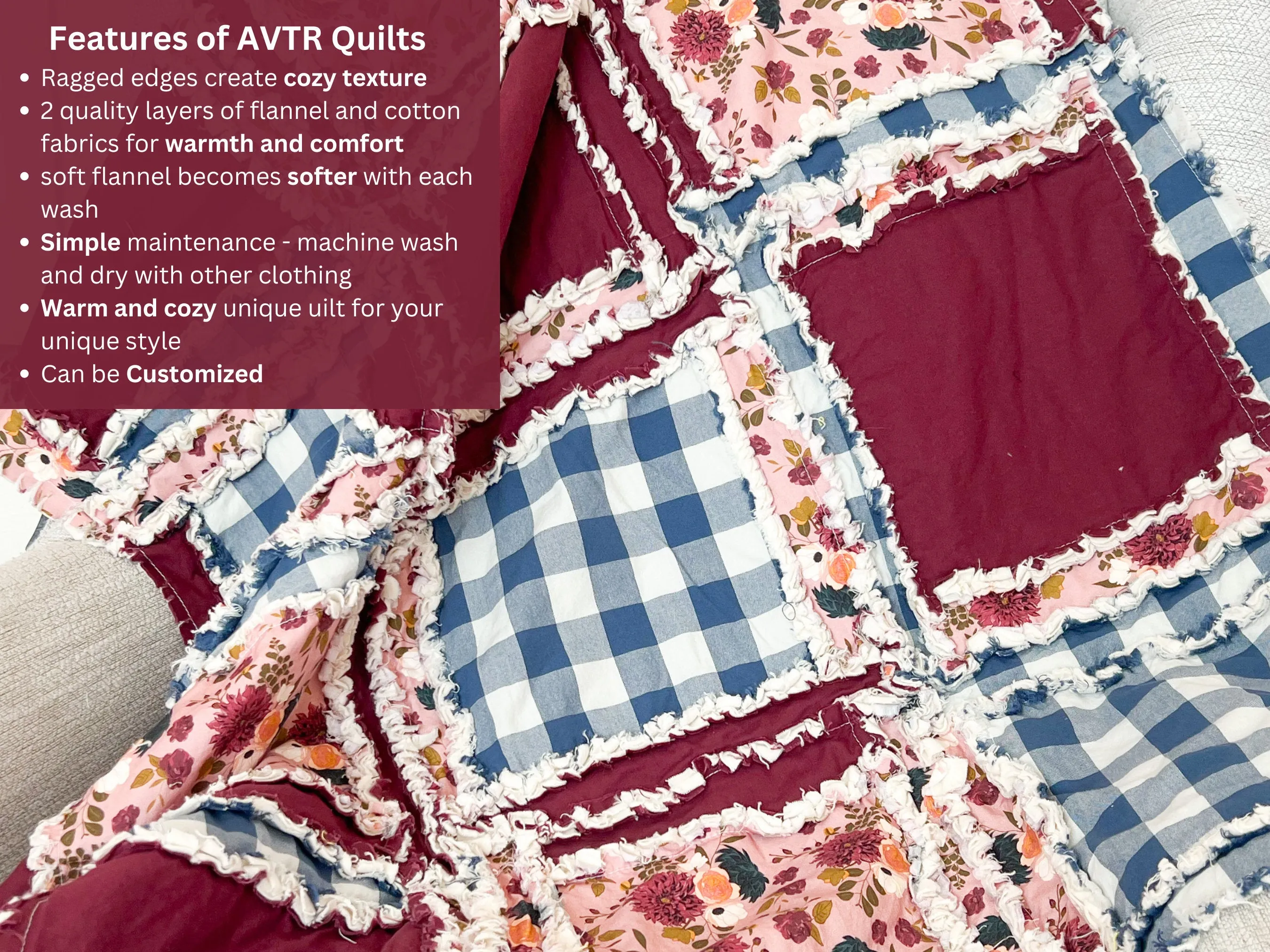Floral Boho Baby Girl Mini Crib Quilt for Baby Girl Bedding, Girls Quick Ship Quilts, Dusty Rose Blue and Burgundy Rag Quilt for Girls
