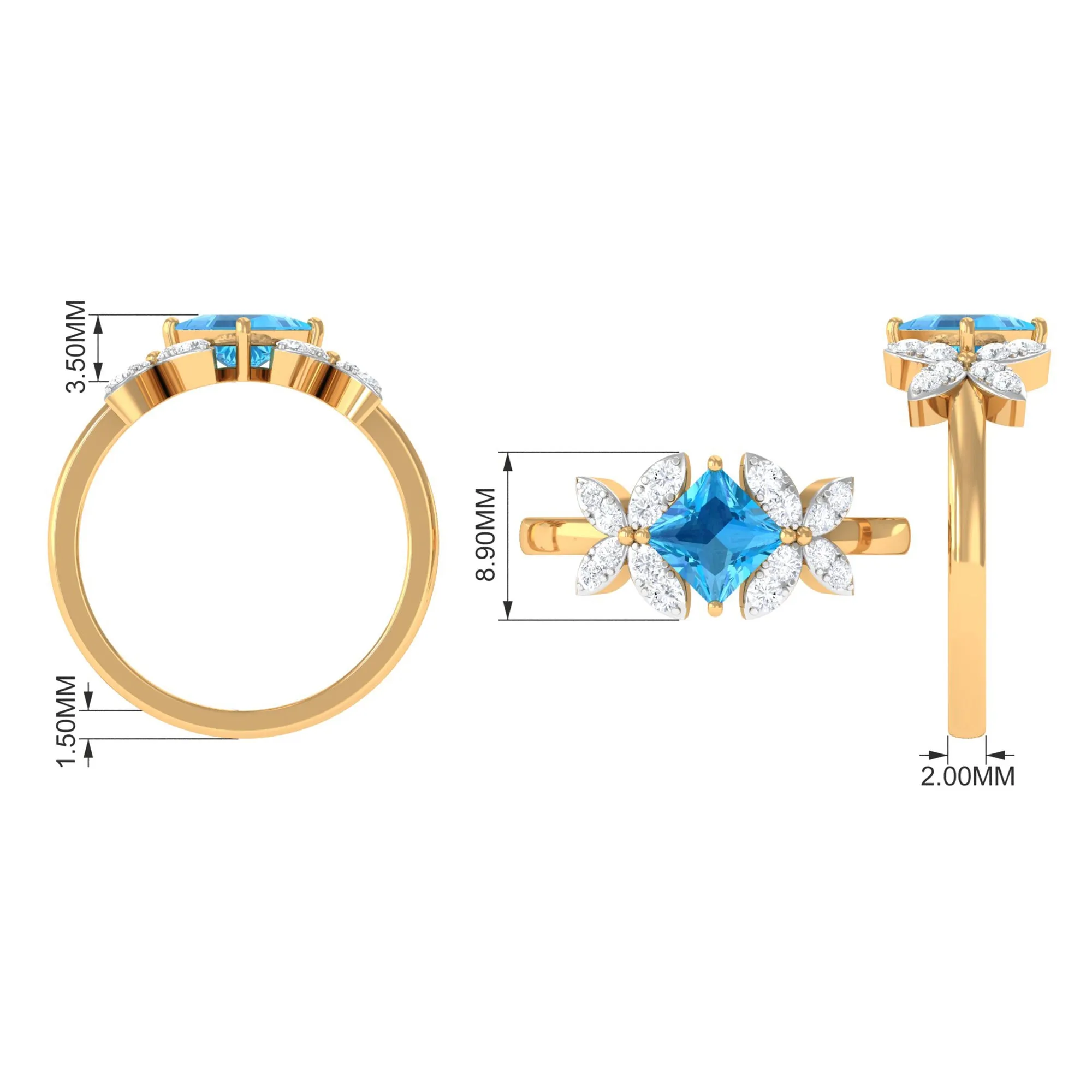 Floral Inspired Swiss Blue Topaz Engagement Ring with Diamond