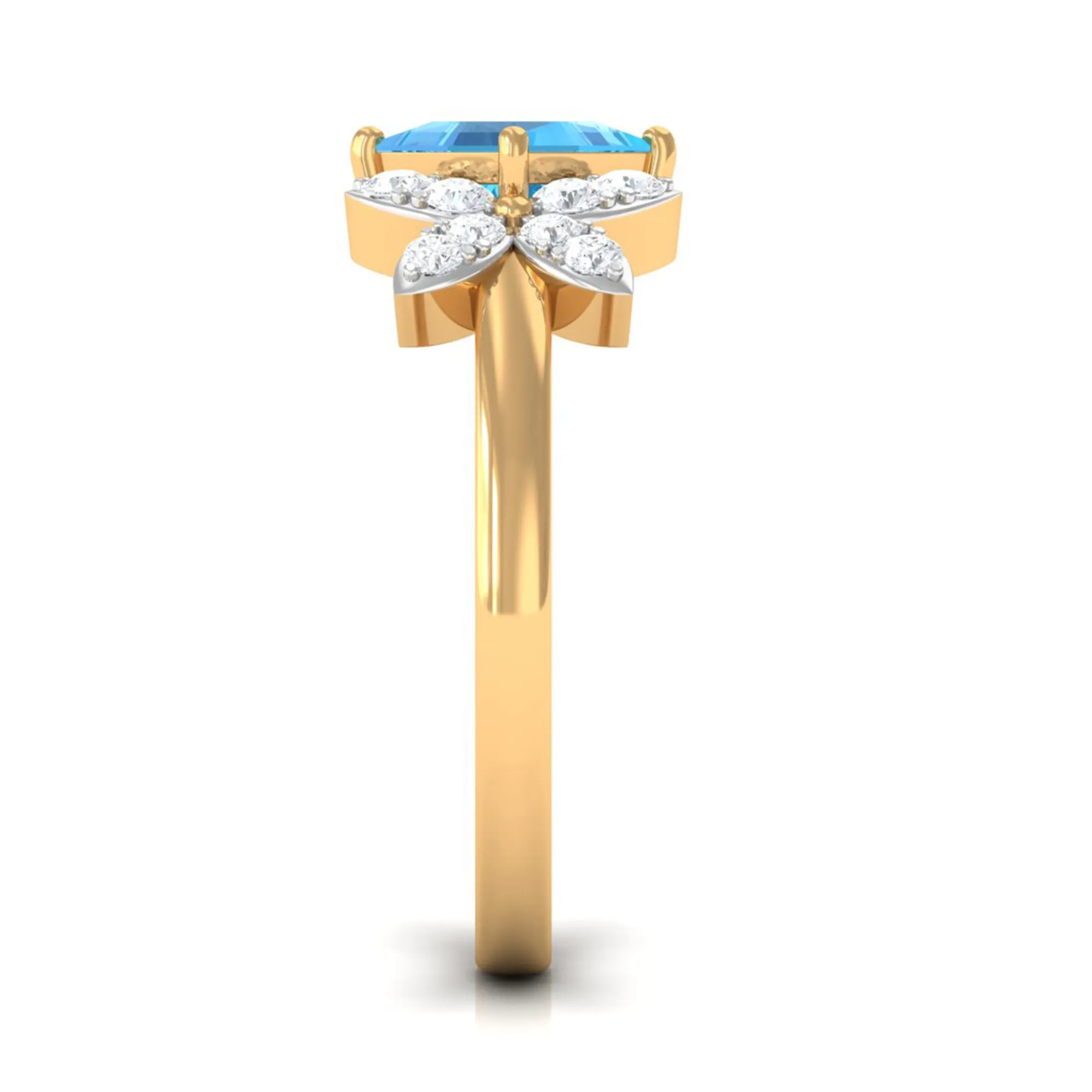 Floral Inspired Swiss Blue Topaz Engagement Ring with Diamond